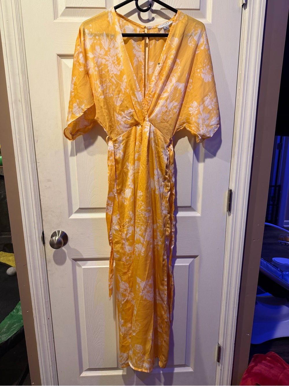 Yellow Floral Tie Front Wide Leg Jumpsuit | FAVLUX | S